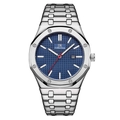 Men's quartz watch with blue checkered dial and octagonal silver steel case - Silver Case Blue Dial Men
