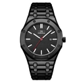 All-black quartz watch for men with steel strap, textured dial and red second hand - Black Case Black Dial Men