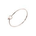 Detail showing rose gold steel bangle with hollow heart charm and sliding metal beads - 60mm / Rose Gold