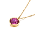 Golden necklace featuring a square purple faceted crystal pendant on an O-chain - Wine Red (KN84603-GC)