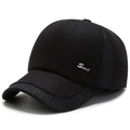 Winter wool baseball cap for elderly men in black and dark grey with ear protection - Adjustable / Black