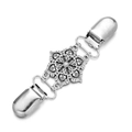 Silver flower cardigan clip with chain and duckbill clasps for sweaters and shawls - Six Hearts Antique Silver