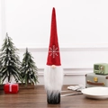 Christmas gnome wine bottle cover with red snowflake hat and white faux fur beard - Snowflake Gnome / Red