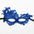 Königsblaue Spitzen-Maskenballmaske mit barocken Mustern und schwarzen Satinbändern - Bronzierter Blauer Großer Phönix (4238591113718)