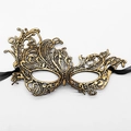 Elegant gold lace masquerade mask with intricate cutout design and black silk ribbons - Bronzing Gold Large Phoenix (4238591113719)