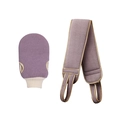 Exfoliating bath set with purple scrub mitt and long back scrubber with champagne trim - 2-Piece Set (Mitt + Back Scrubber) / Purple Coffee