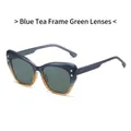 Cat eye sunglasses featuring a blue tea gradient frame with green sun lenses - Blue Tea Frame Green Lens