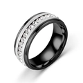 Anello in acciaio al titanio nero lucido con fascia argento spazzolata e pietre scintillanti - US 6 / Fascia Nera Con Zirconia Bianca