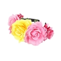 Detail von Stoffrosen in Rosa und Gelb auf dem Halloween-Mexiko-Party-Stirnband - Gelb Rosa + Gekräuseltes Rosérosa