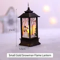 Christmas lantern ornament with snowman pattern and LED flame, 13cm height bronze finish - Snowman / Gold