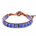 Handmade boho wrap bracelet with square blue imperial stone and lotus flower clasp - Lapis Lazuli (Deep Blue)