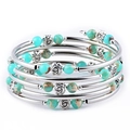 Multi-layer wrap bracelet with silver rose charms and turquoise stone beads - Blue Green Snakeskin Stone Style (Snakeskin Stone-2)