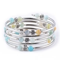 Multi-layer wrap bracelet with colorful zebra stone beads and rose metal accents - Amazonite (Amazonite Bracelet)