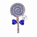 Broche de piruleta con cristales azules, perla blanca y gemas de corazón en oro rosa - Azul