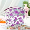 Waterproof clear PVC makeup bag with purple watermelon print and top zipper closure - Purple