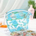 Transparent PVC makeup bag with blue watermelon print and white zipper closure - Blue