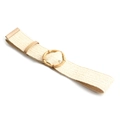 Women's straw woven elastic belt with beige texture and round wooden buckle detail - Beige (913 Bamboo Round Buckle)