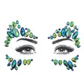 Teal and green rhinestone face jewels set with symmetrical crystal eye stickers - Blue-Green-Yellow Gradient Style (L0081)