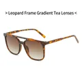 Fashion double bridge square sunglasses featuring leopard frames and brown gradient lenses - Tortoise Frame Gradient Brown Lens
