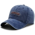 Berretto da baseball in denim blu lavato vintage con ricamo bianco e rosso sul fronte - Regolabile / Blu