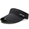 Black breathable sports visor with white sport lettering and curved brim for tennis - Dark Gray