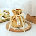 Ginger velvet wedding favor bag with golden Xi pendant and elegant white satin ribbon - Xi Character Pendant / Champagne