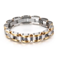 Men's two-tone stainless steel bracelet with textured diamond patterns on a white background - Gold and Silver (KB118362-KFC)