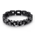 Men's black stainless steel industrial bracelet with textured link design - Black