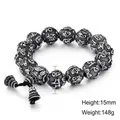Silbernes Edelstahl-Buddhisten-Armband mit 15mm sechs Wort-Mantra gravierten Perlen - 15mm (KB118435-KHX)
