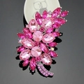 Elegant floral crystal brooch featuring pink and rose crystals on a silver alloy base - Silver Rose Red