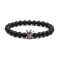 Bracciale da uomo con pietre nere opache da 8mm, ciondolo a corona e zirconi - Grande Corona / Nero