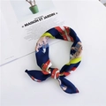 Dark blue silk neck scarf with equestrian horse print and yellow belt details - Thousand Horses Navy