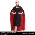 Cape réversible d'Halloween de 1,4m en noir et rouge avec un col montant haut - 140cm (Adulte) / Stand Collar / Noir et rouge (double couche)