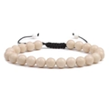 Adjustable woven bracelet featuring natural off-white round beads and a braided black cord - Cream White Stone
