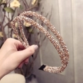 Double-layered champagne crystal headband with sparkling rhinestones and metal base - Nude