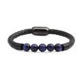 8mm blue tiger eye beads on black braided leather bracelet with stainless magnetic clasp - Leather/Tiger Eye/Stainless Steel / Royal Blue Tiger Eye