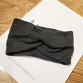 Deep gray ribbed knit twisted headband with a crossover knot for autumn winter style - Dark Gray