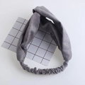 Gray suede twisted elastic headband with soft knitted texture for women's hair styling - Light Grey Suede
