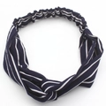 Navy and white striped headband with a stylish twist knot and elastic back - Navy White Striped