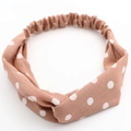 Light brown cross knot headband with white polka dots and elastic band design - Pink Polka Dots