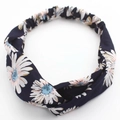Navy blue criss-cross headband with white daisy floral pattern and elastic band - Dark Blue Floral