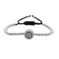 Pulsera de cuentas plateadas con dije de ojo turco de circonita y cordón trenzado - Oro Blanco
