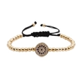 Pulsera tejida ajustable ojo turco con cuentas doradas y cristales brillantes - Dorado