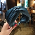 Cross-knot headband for women made of teal silk fabric with a shiny satin finish - Dark Green