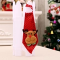 Sparkly red sequin Christmas tie for kids with a cute plush 3D reindeer and green bow - Regular - Reindeer
