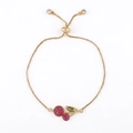 Gold adjustable cherry bracelet with sparkling red and green cubic zirconia stones - Cherry Style / Gold