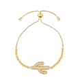 Klassieke gouden cactus schuifarmband met sprankelende zirkonia en verstelbare ketting - Stijl C-Cactushanger