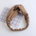 Knitted camel brown twisted knot headband with elastic back for women accessories - Suede Khaki