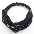 Navy blue elastic cross knot headband with white daisy floral print for women - Dark Blue Small Daisy