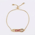 Adjustable gold safety pin bracelet with LOVE letters and colorful zircon stones - Safety Pin LOVE Style / Gold